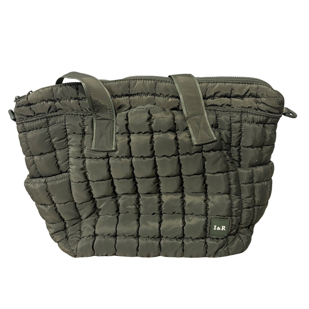 Iris & Rainbow Quilted Puffer Tote Bag Women OS Olive Green Crossbody Strap